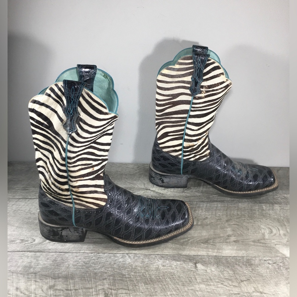 Womens Ariat 10006718 Quickdraw Leather Western Square Toe Zebra Print Boots 10 - Picture 3 of 12